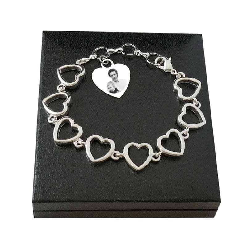 Engraved Bracelet with Photo & Words, Heart Links | Charming Engraving