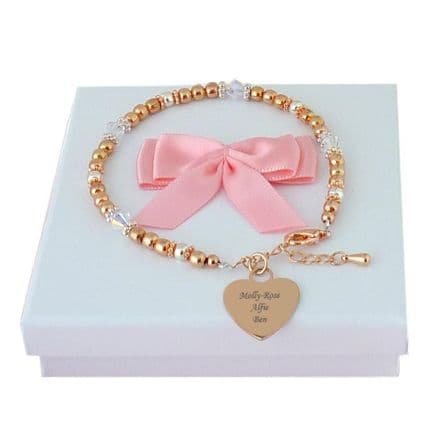 Engraved Bracelet with Rose Gold and Silver Beads