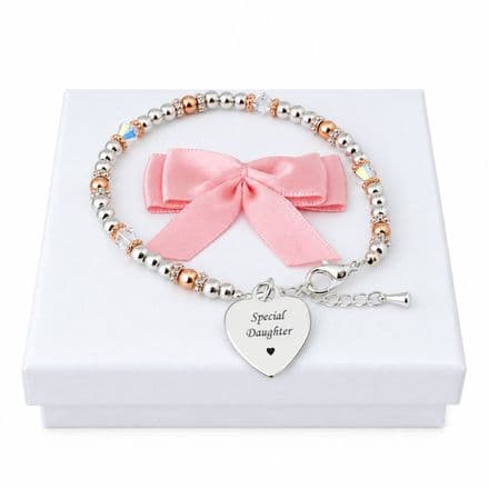 Engraved Bracelet with Silver and Rose Gold Beads