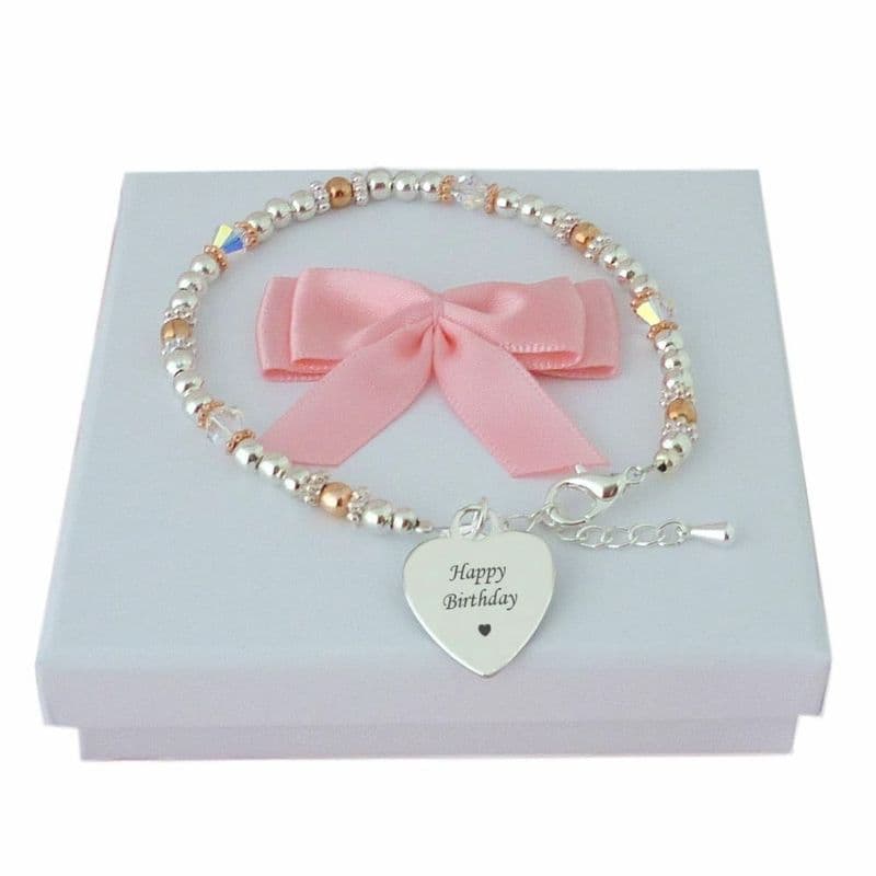 Engraved Bracelet with Rose Gold and Silver Beads | Charming Engraving