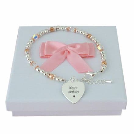 Engraved Bracelet with Silver and Rose Gold Beads