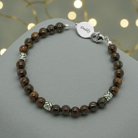 Engraved Bronzite Bracelet for Man or Boy