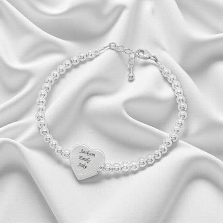 Engraved Charm Bead Bracelet, Sterling Silver.