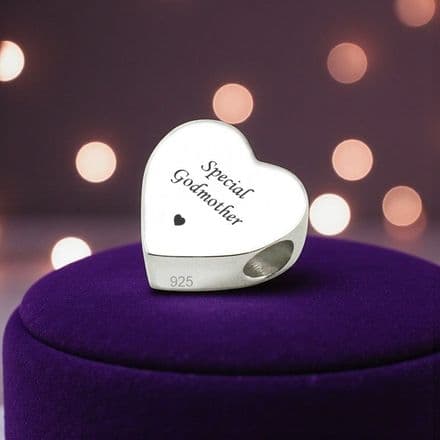 Engraved Charm Bead, Godmother, Stg Silver