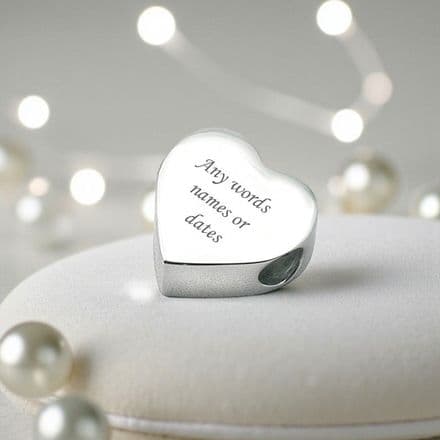 Engraved Charm Bead, Heart, Steel