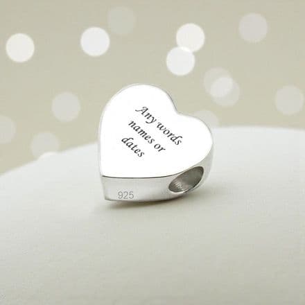 Engraved Charm Bead, Heart, Stg Silver, Fits Pandora
