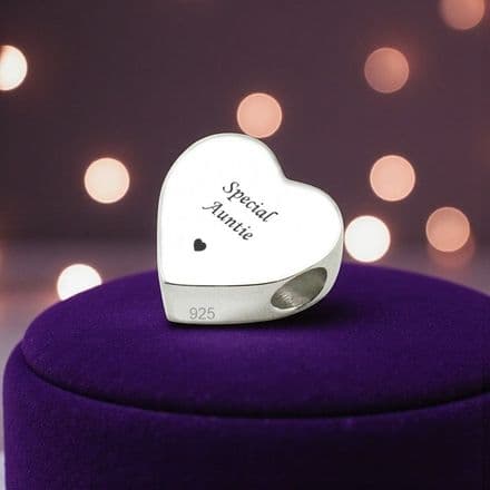 Engraved Charm Bead, Special Auntie Heart, Stg Silver