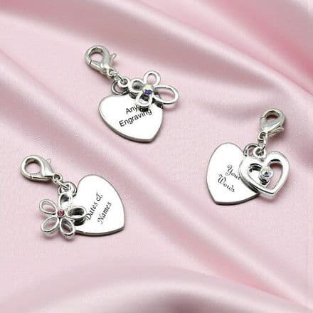 Engraved Charm Flower, Cross or Heart.