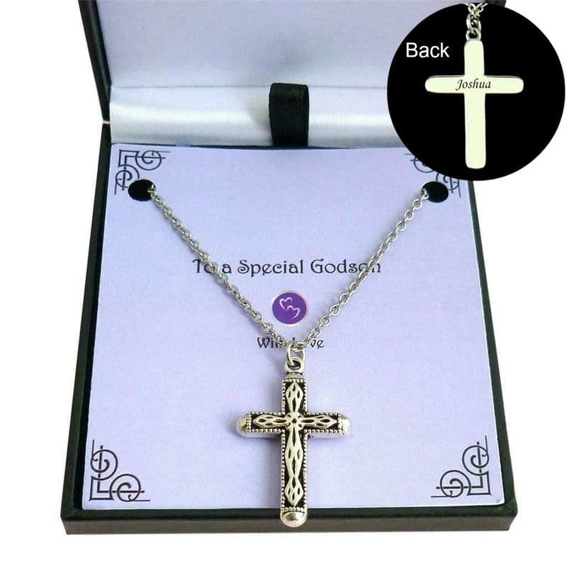 Engraved Cross Necklace. Gift for Godson, Son, Dad etc | Charming Engraving