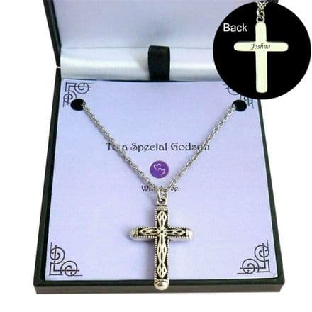 Engraved Cross Necklace. Gift for Godson, Son, Dad etc