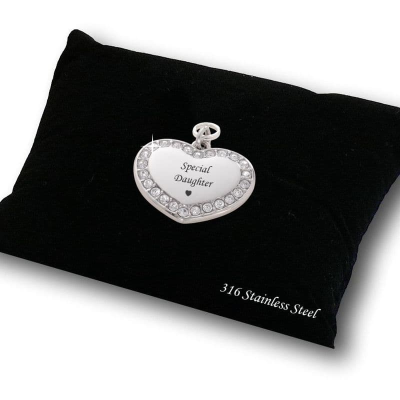 Daughter Heart Charm with Crystals | Charming Engraving