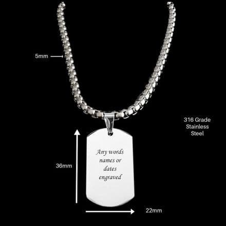 Engraved Dog Tag Necklace for Men or Boys with Chunky Chain