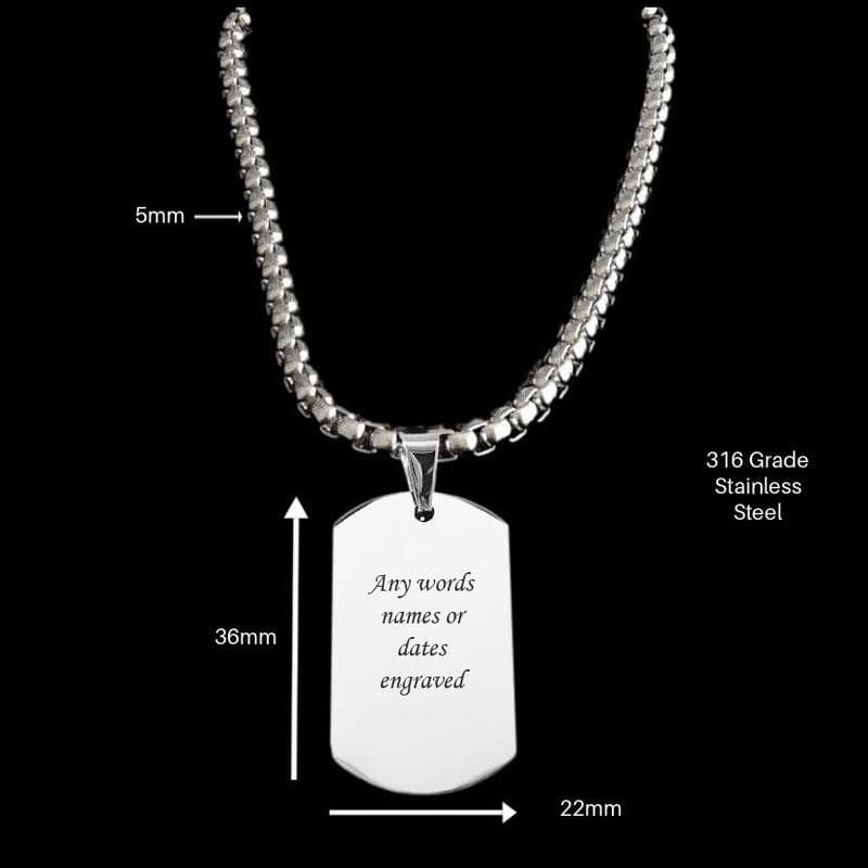 Engraved Dog Tag Necklace for Men or Boys with Chunky Chain | Charming Engraving