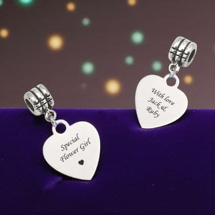Engraved Flower Girl Heart Charm on Bail