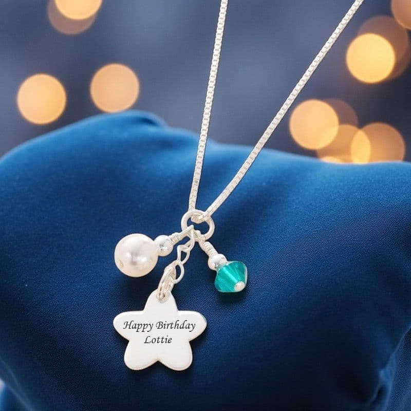 Engraved Flower Necklace with Birthstone | Charming Engraving