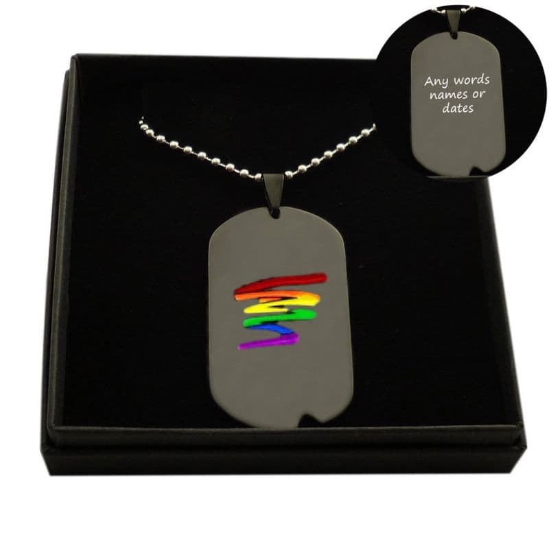 Engraved, Gift Boxed, Black Dog Tag Necklace, Personalised for Men, Women, LGBTQ, Gay, Pride  | Charming Engraving