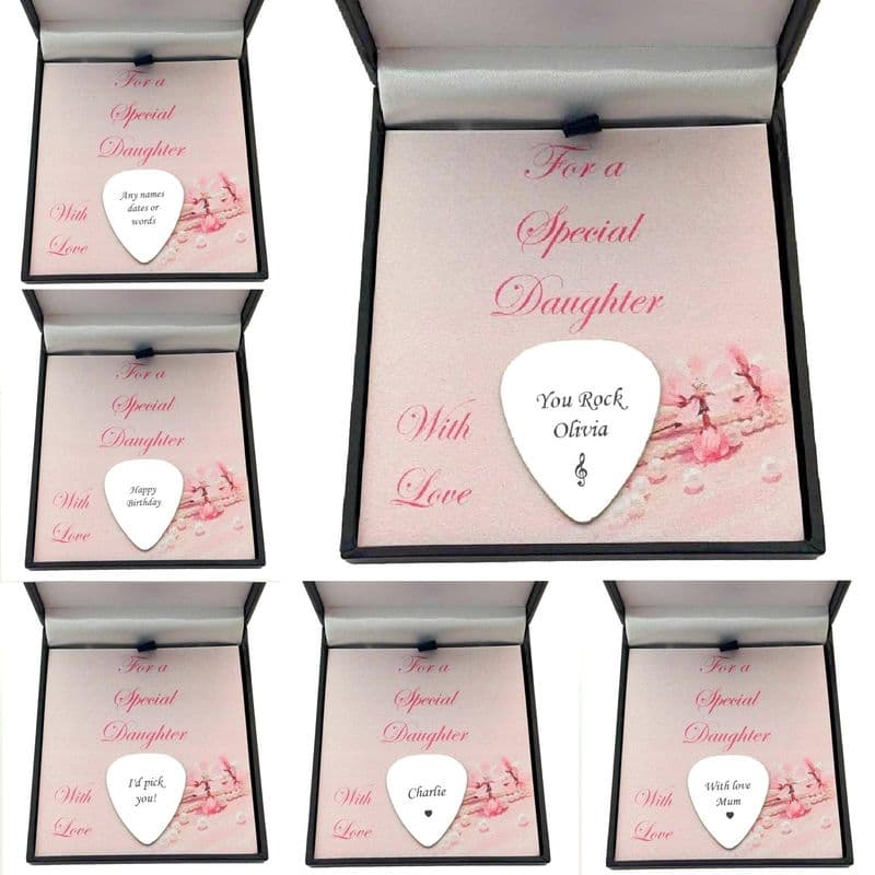Engraved Guitar Pick on Gift Card for Mum, Sister, Friend etc | Charming Engraving