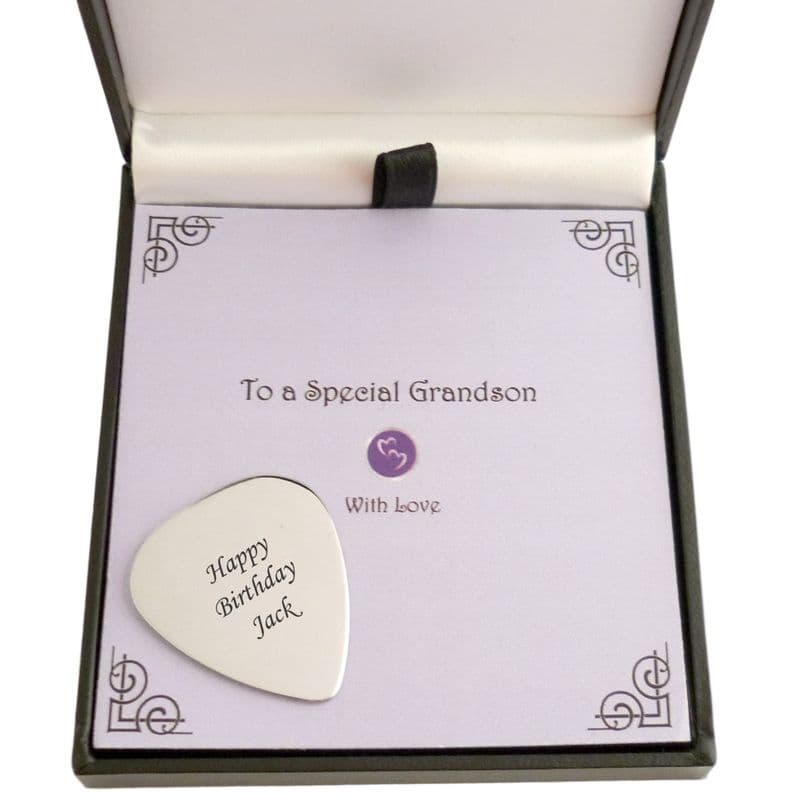 Engraved Guitar Plectrum on Gift Card for Dad, Son, Brother etc | Charming Engraving