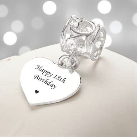 Engraved Happy 18th Birthday Charm Stg Silver fits Pandora