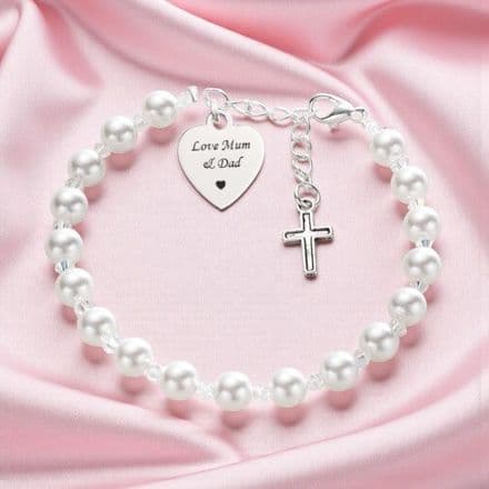 Engraved Heart Bracelet with Tibetan Cross
