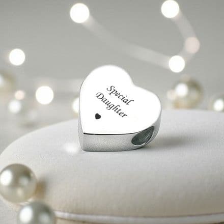 Engraved Heart Charm Bead for Daughter, Steel