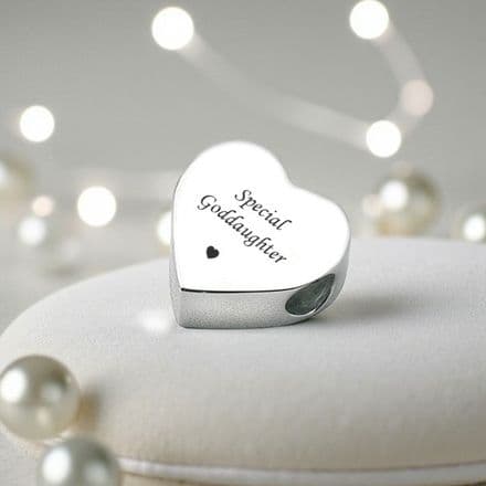 Engraved Heart Charm Bead for Goddaughter, Steel