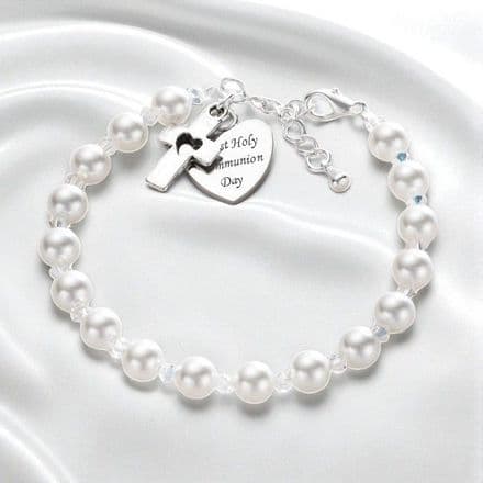Engraved Heart Girls First Communion Bracelet