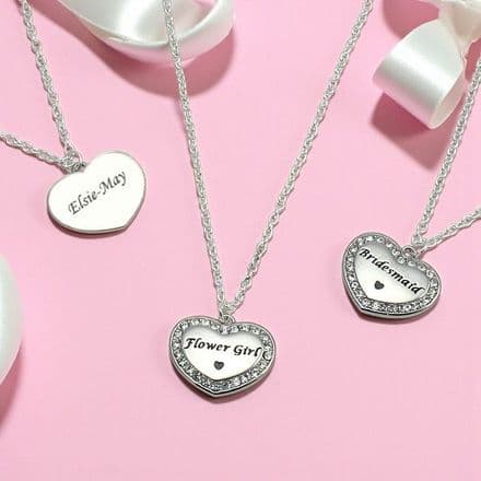 Engraved Heart Necklace for Mum, Bridesmaid, Flower Girl etc