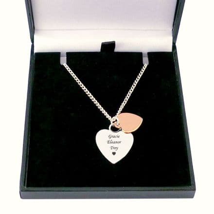 Engraved Heart Necklace in Mixed Metals