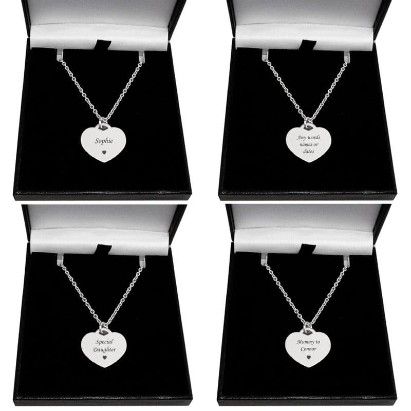 Engraved Heart Necklace, Silver Plated | Charming Engraving