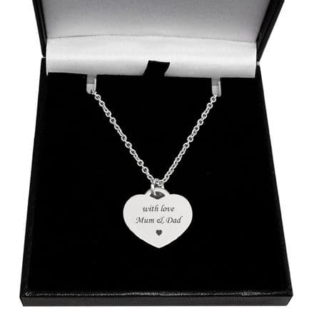 Engraved Heart Necklace, Stainless Steel