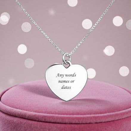 Engraved Heart Necklace, Sterling Silver