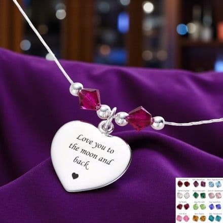 Engraved Heart Necklace with Birthstones