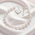 Engraved Heart Pearl & Stg Silver Bracelet