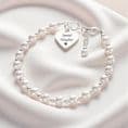 Engraved Heart Pearl & Stg Silver Bracelet
