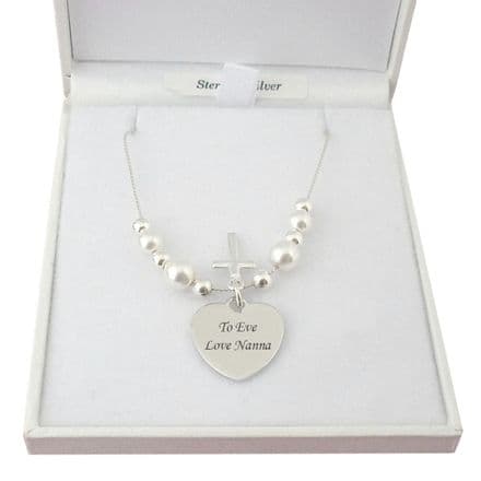 Engraved Heart Pendant with Cross Necklace