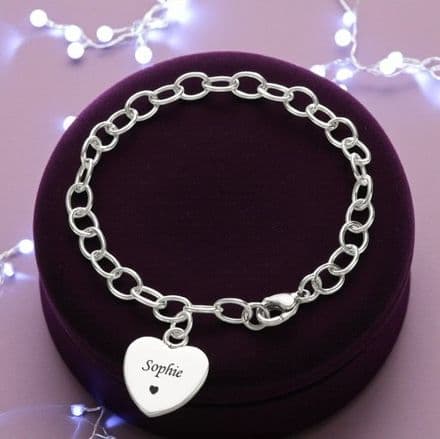 Engraved Heart Steel Bracelet - Lobster Clasp