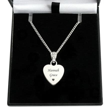 Engraved Heart with Crystal Bail Necklace