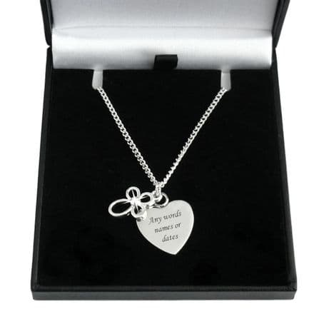 Engraved Heart With Open Cross Necklace