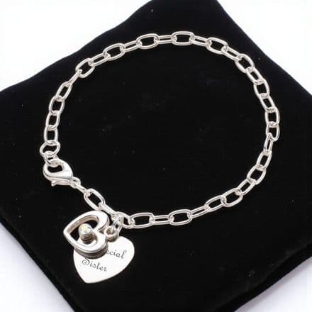 Engraved Heart with Open Heart Bracelet