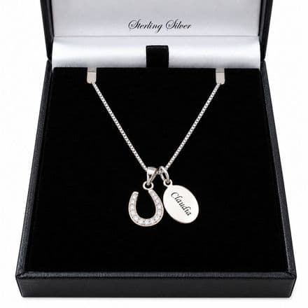 Engraved Horseshoe Pendant with Sparkling Crystals