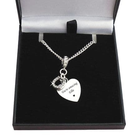 Engraved Horseshoe Pendant with Sparkling Crystals