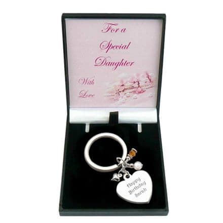 Engraved Key Ring with Birthstone in a Special Gift Box