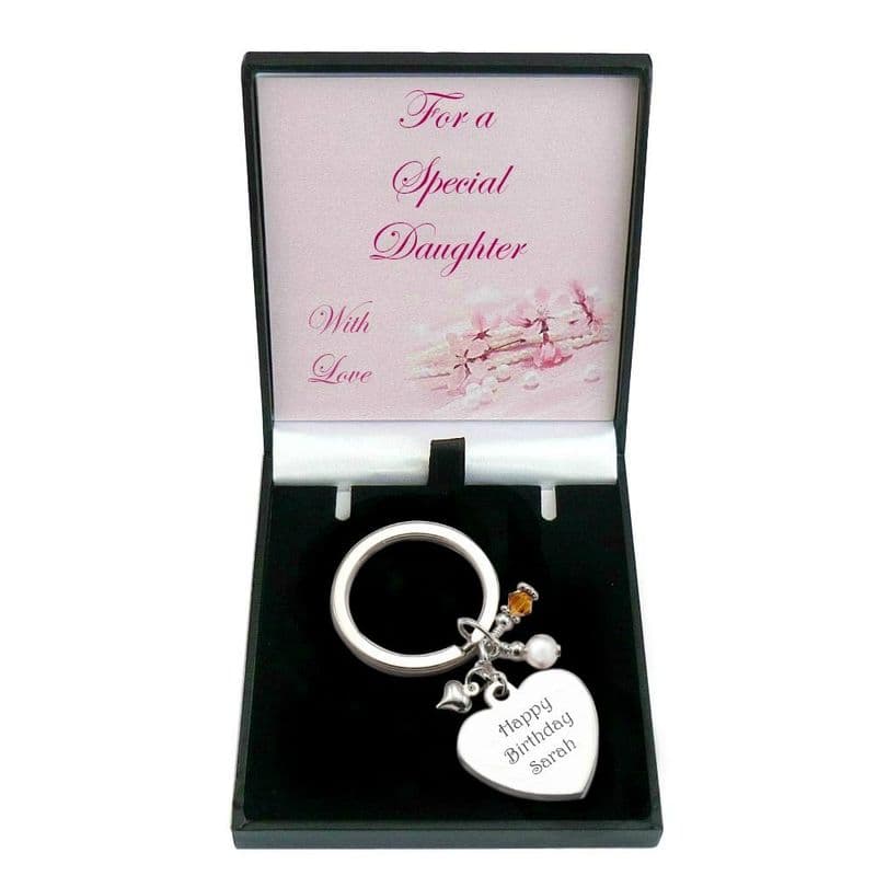 Engraved Key Ring with Birthstone in a Special Gift Box | Charming Engraving