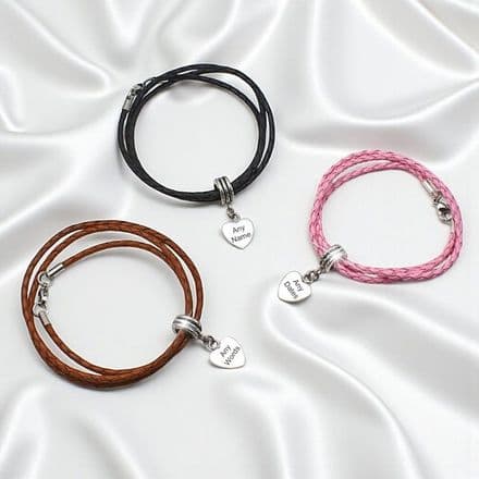 Engraved Leather Wrap Bracelet, Various colours