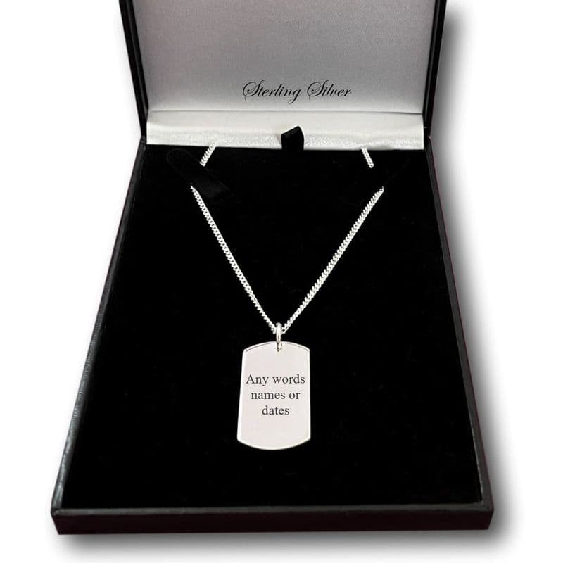 Engraved, Luxury 925 Stg Silver Dog Tag Necklace, Personalised | Charming Engraving