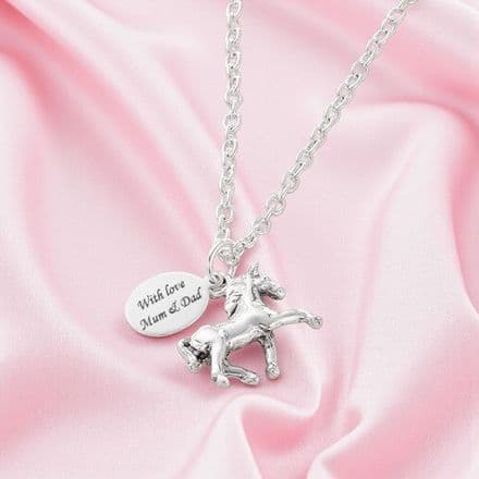Engraved Necklace with Horse Charm