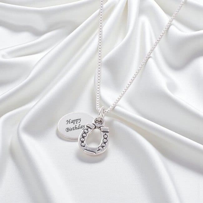Engraved Necklace with Horseshoe, Sterling Silver| Charming Engraving