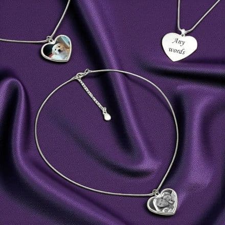 Engraved Permanent Photo Heart Pendant Necklace