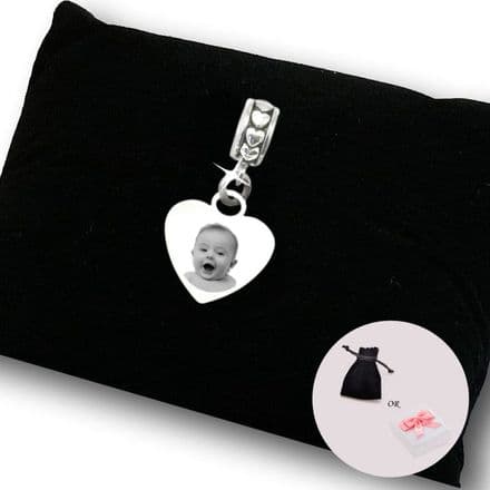 Engraved Photo Charm, Heart on Heart Bail